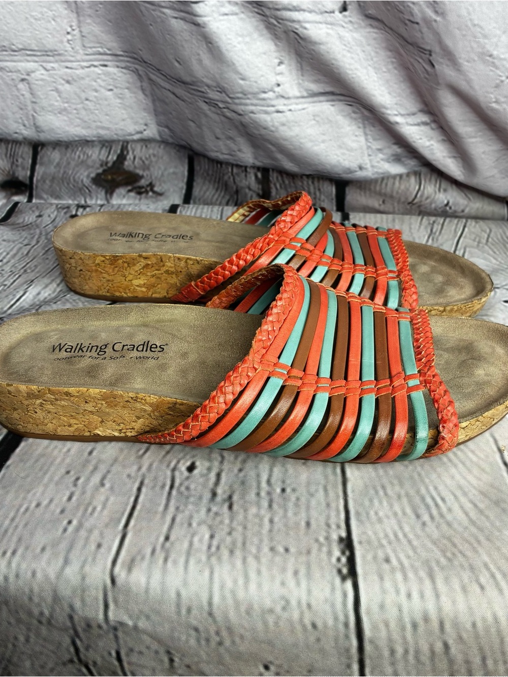 Women’s Island Boho Coastal Casual Huarache Multi Leather Slide Sandals Sz 8.5